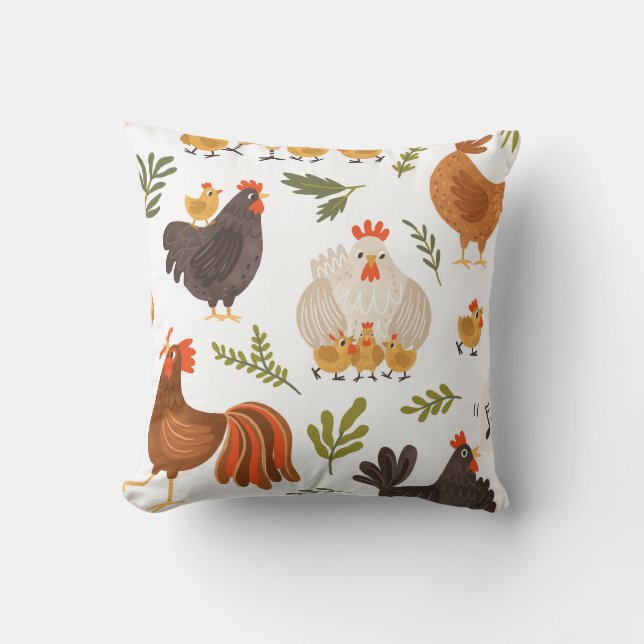 Hen, Chicken Throw Pillow (Front)