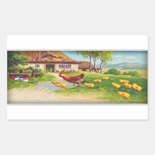 Hen, Chickens and Easter Eggs Rectangular Sticker