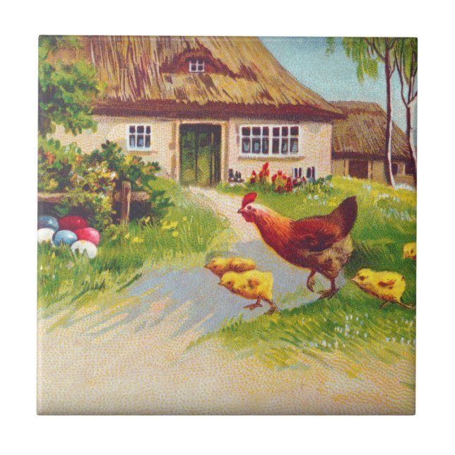 Hen, Chickens and Easter Eggs Tile (Front)
