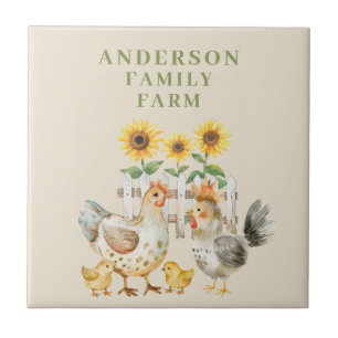 Hen Farm House Personalised Ceramic Tile