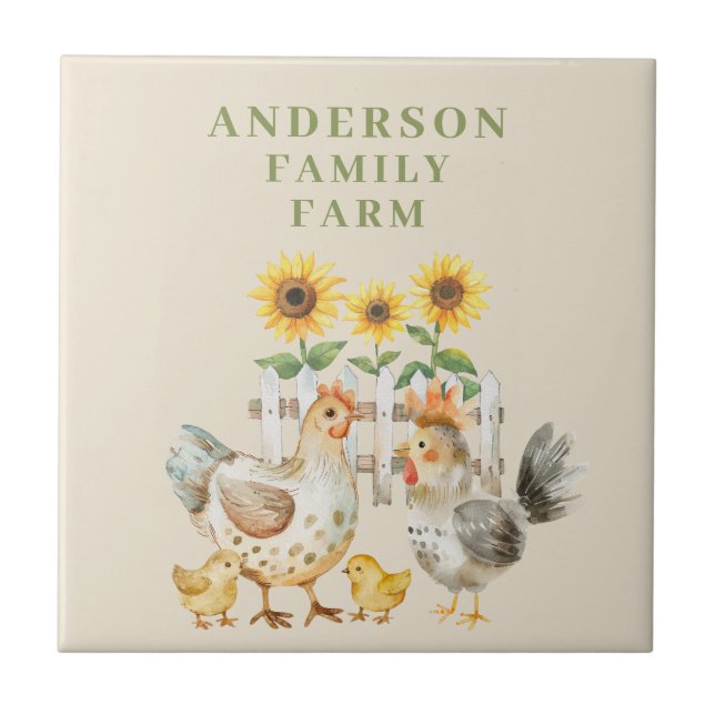 Hen Farm House Personalised  Ceramic Tile (Front)