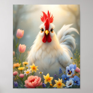 Hen in Flowers Digital Poster