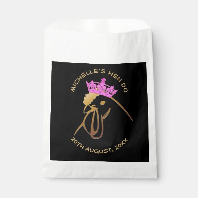 Hen in Pink Crown Bachelorette Party Custom Favour Bag (Front)