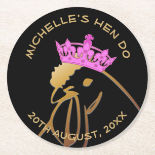 Hen in Pink Crown Bachelorette Party Custom Round Paper Coaster
