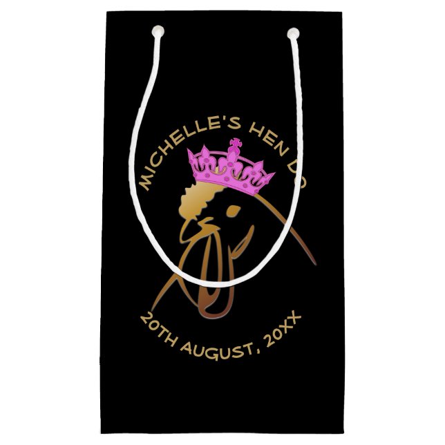 Hen in Pink Crown Bachelorette Party Custom Small Gift Bag (Front)