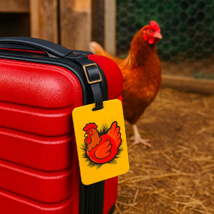 Hen on Nest Bright Farmyard Chicken Luggage Tag
