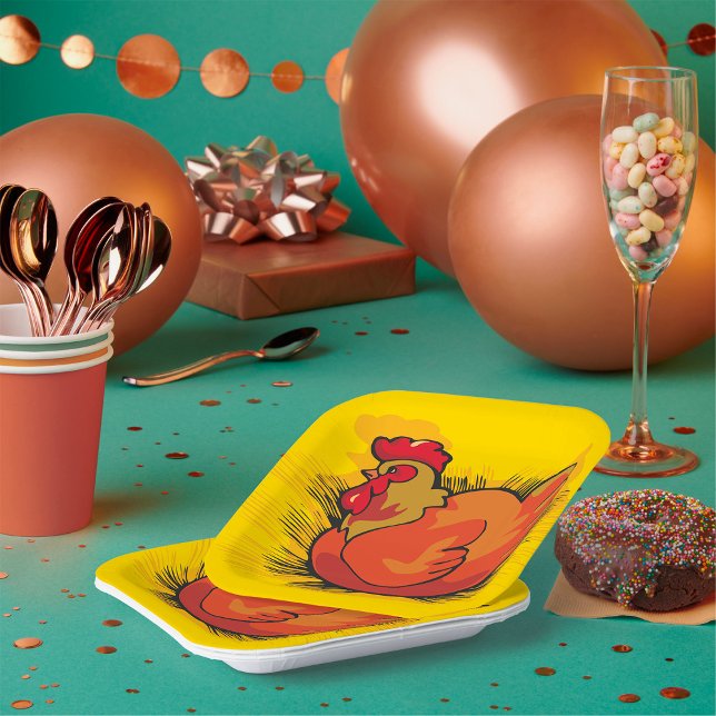 Hen on Nest Bright Farmyard Chicken Paper Plate (Creator Uploaded)