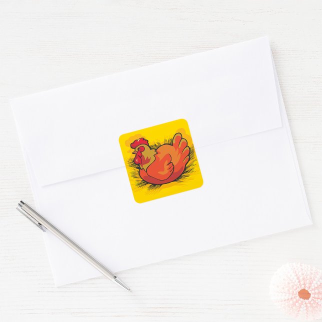 Hen on Nest Bright Farmyard Chicken Square Sticker (Creator Uploaded)