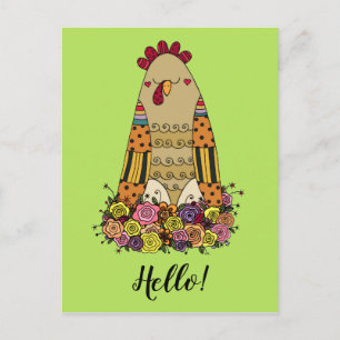 Hen Pattern Folk Art Postcard