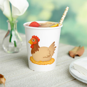 Hen Sitting on Nest Cute Farm Animal Paper Cups