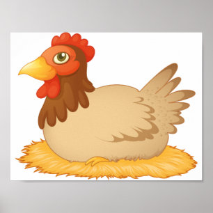 Hen Sitting on Nest Cute Farm Animal  Poster