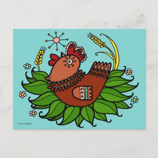 Hen Ukrainian Folk Art Postcard (Front)