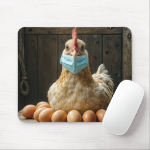 Hen Wearing a Face Mask Mouse Pad