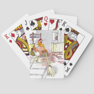 Hen with Broom Mounting Stairs to Bedroom Playing Cards