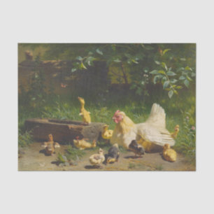 Hen with Chicks by Carl Jutz Tissue Paper