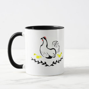 Hen with Two Yellow Chicks Mug