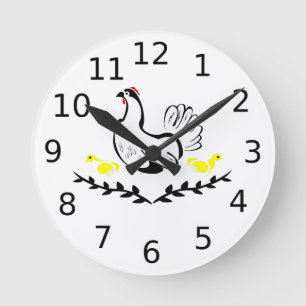 Hen with Two Yellow Chicks Round Clock