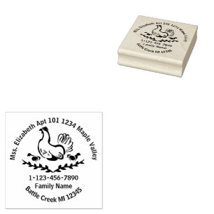 Hen with Yellow Chicks Line Art Home Contact Info Rubber Stamp