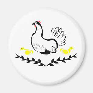 Hen with Yellow Chicks Line Art Magnet
