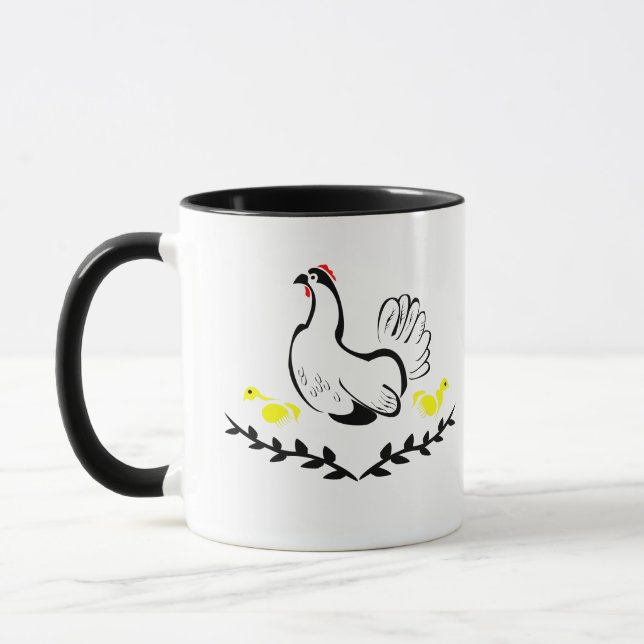 Hen with Yellow Chicks Line Art Mug (Left)