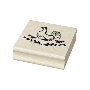 Hen with Yellow Chicks Line Art Rubber Stamp
