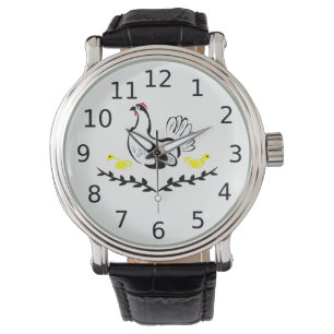 Hen with Yellow Chicks Line Art Watch