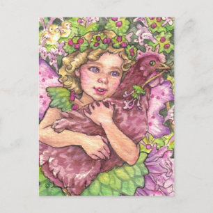 Henbit Fairy hugging hen chicken Postcard