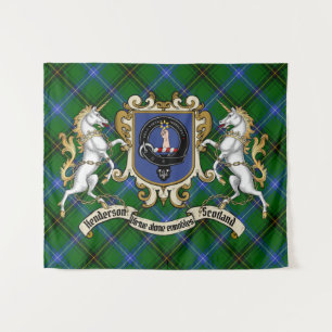 Henderson Clan Badge & Unicorns w/Tartan Tapestry