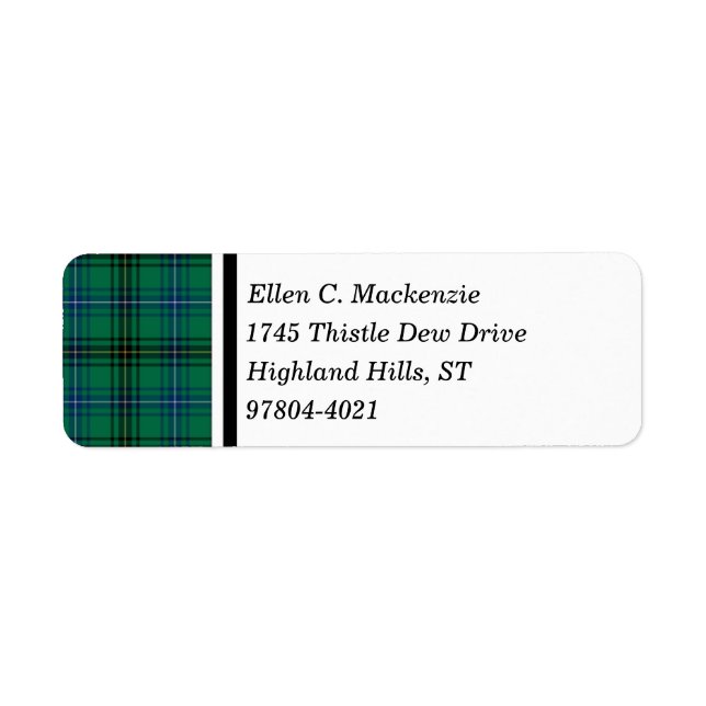 Henderson Clan Bright Green Scottish Tartan Return Address Label (Front)
