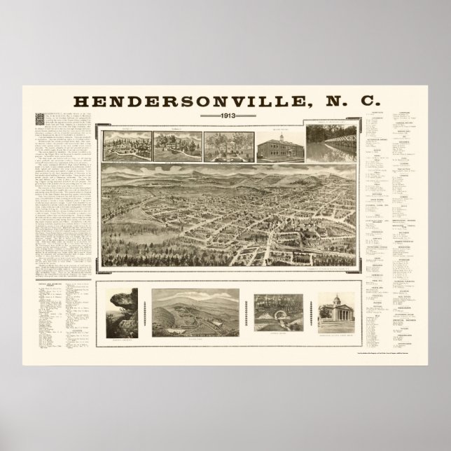 Hendersonville, NC Panoramic Map - 1913 Poster (Front)