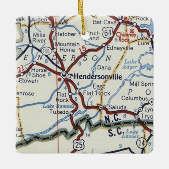Hendersonville NC Vintage Map Ceramic Ornament (Front)