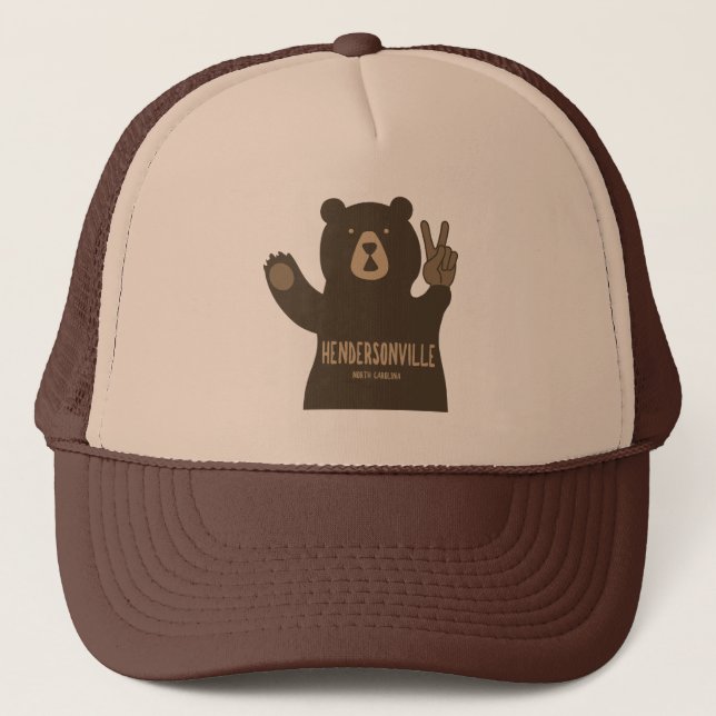 Hendersonville North Carolina Peace Bear Trucker Hat (Front)