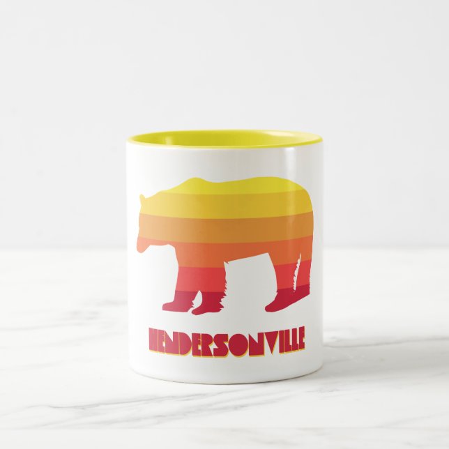 Hendersonville North Carolina Rainbow Bear Two-Tone Coffee Mug (Center)
