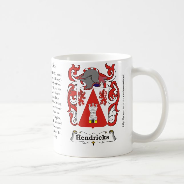 Hendricks, the origin, meaning and the crest coffee mug (Right)