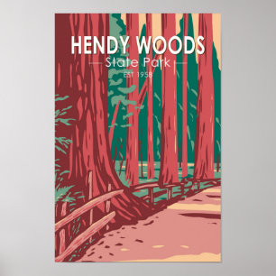 Hendy Woods State Park California Badge Vintage  Poster