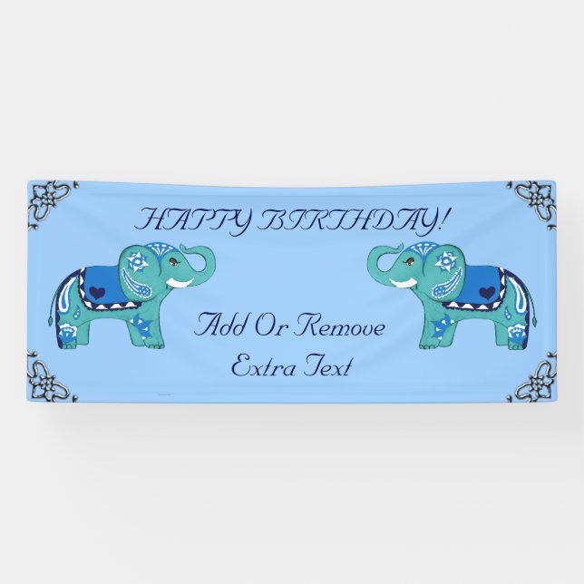 Henna Elephant (Blue/Light Blue) Banner (Horizontal)