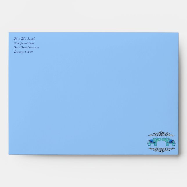 Henna Elephant (Blue/Light Blue) Envelopes (Front)