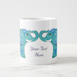 Henna Elephant (Blue/Light Blue) Large Coffee Mug