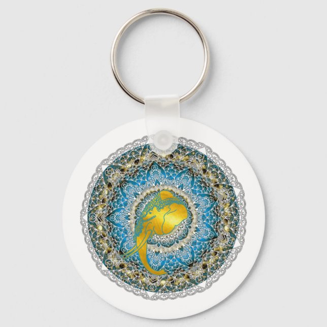 Henna Elephant Mandala Ganesha Mindfulness Gifts Key Ring (Front)