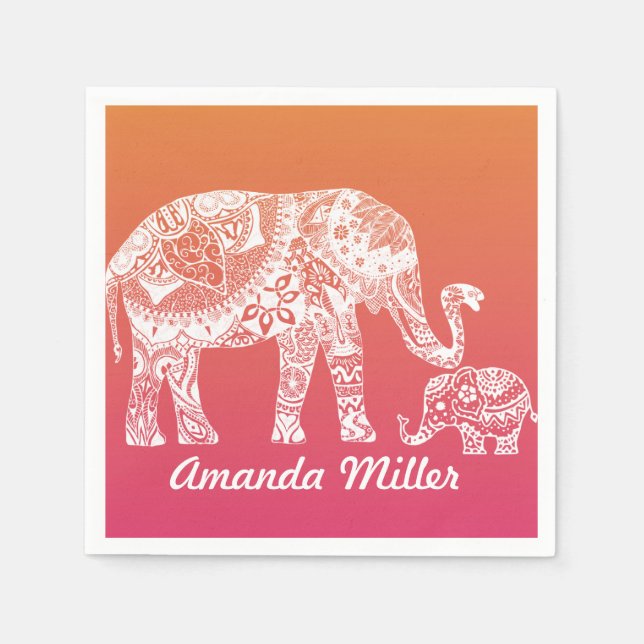 Henna Elephant Napkin (Front)