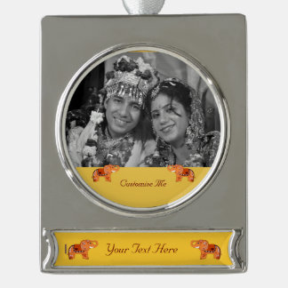 Henna Elephant (Orange/Red) Silver Plated Banner Ornament