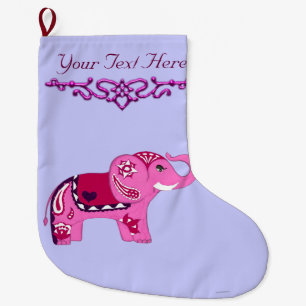 Henna Elephant (Pink/Purple) Large Christmas Stocking