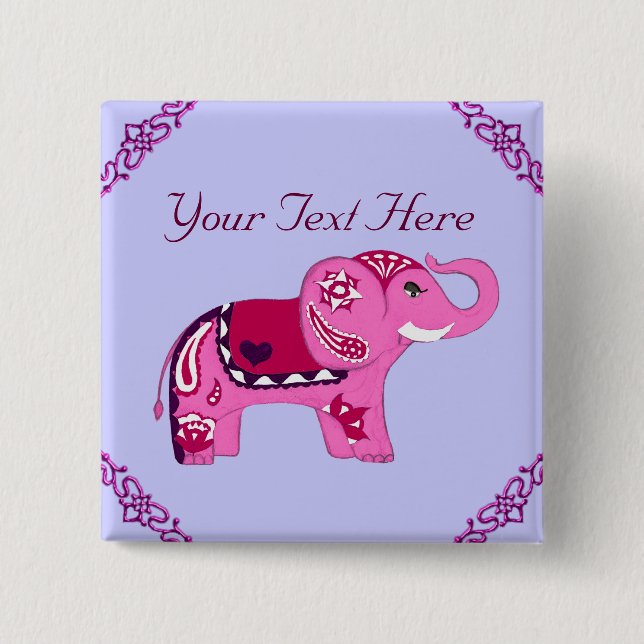Henna Elephant (Purple) 15 Cm Square Badge (Front)