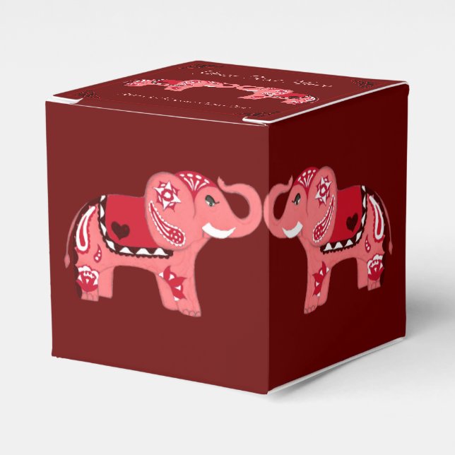 Henna Elephant (Red/Pink) Favour Box (Front Side)
