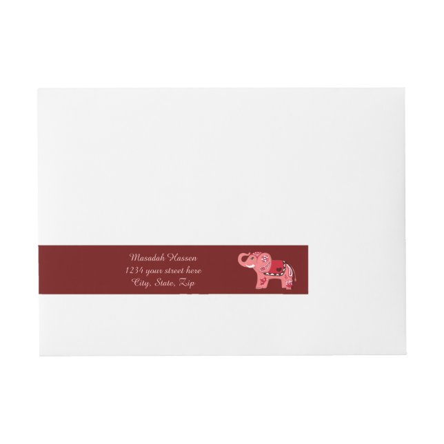 Henna Elephant (Red/Pink) Wraparound Address Label (Front)