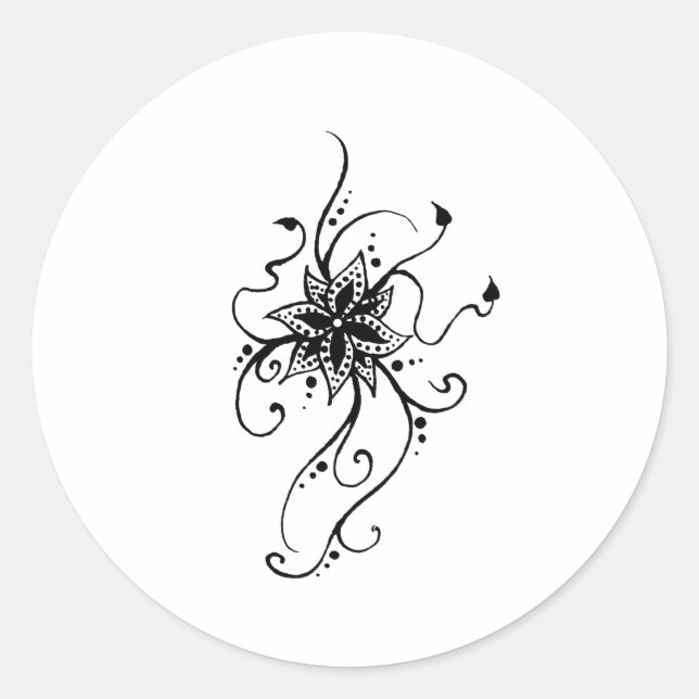 Henna Flower in Vines Classic Round Sticker (Front)