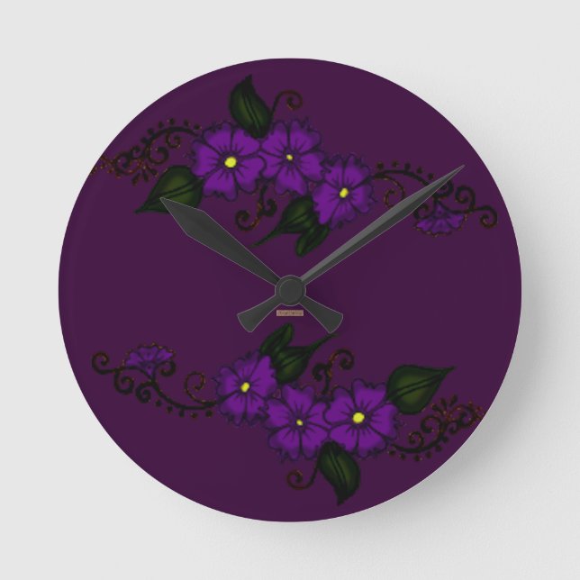 Henna Flower (Purple) Round Clock (Front)