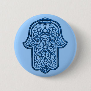Henna Hand of Hamsa (Blue) 6 Cm Round Badge