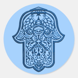 Henna Hand of Hamsa (Blue) Classic Round Sticker