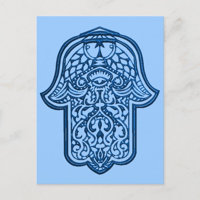 Henna Hand of Hamsa (Blue) Postcard (Front)